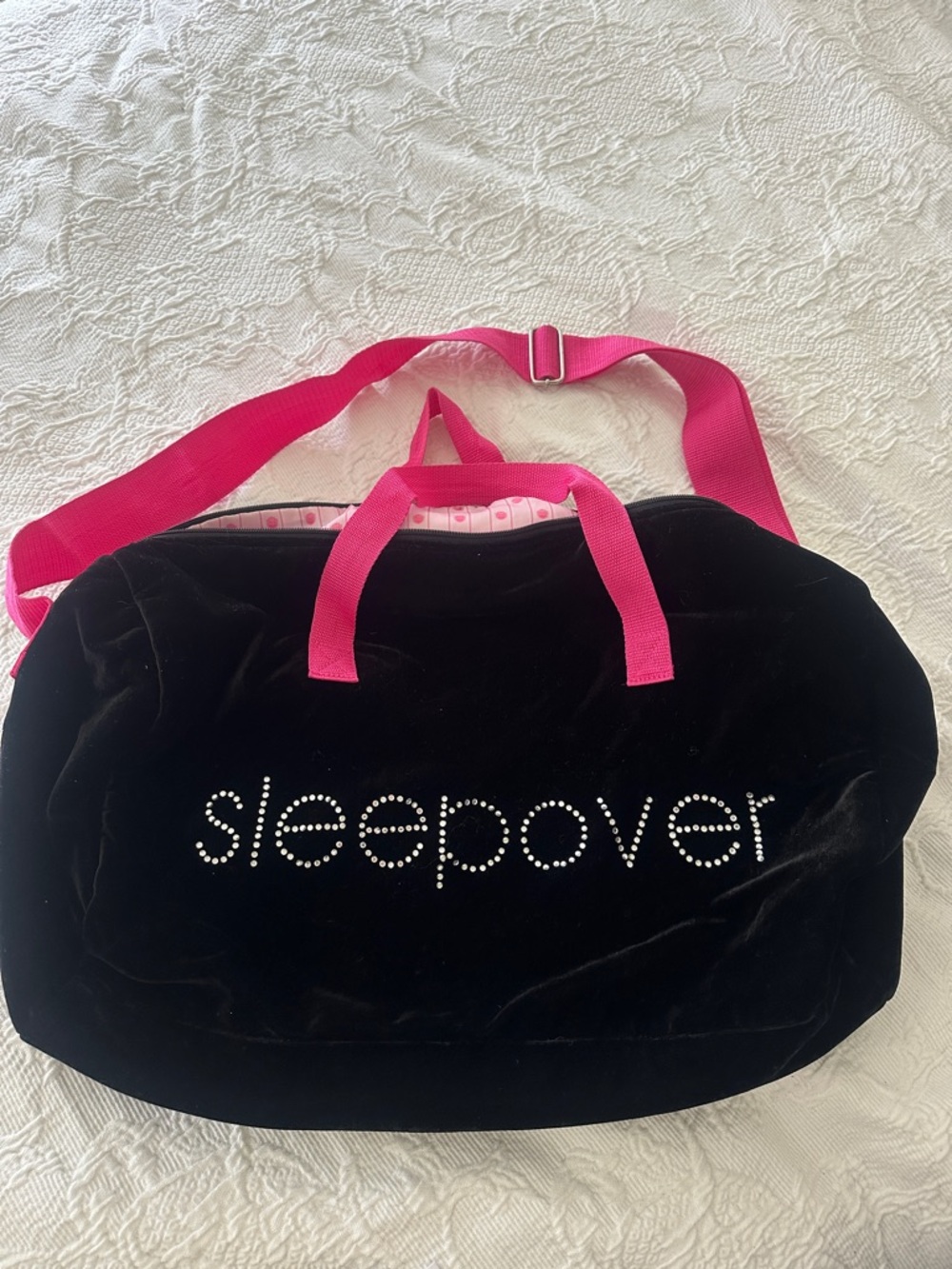 Black & Pink Velvet 'Sleepover' Travel Duffel Bag BRAND NEW